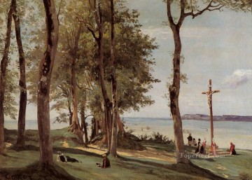  plein Oil Painting - Honfleur Calvary on the Cote de Grace plein air Romanticism Jean Baptiste Camille Corot